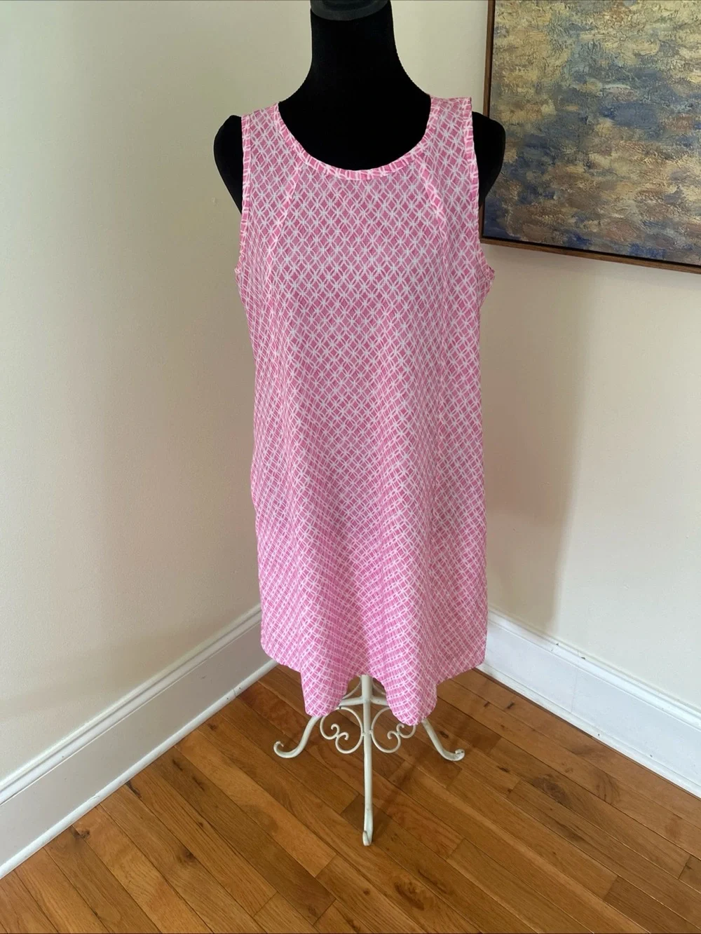 Tommy Bahama Woman’s Medium Palma Dora Pink Geo Print Shift Dress Travel Beach